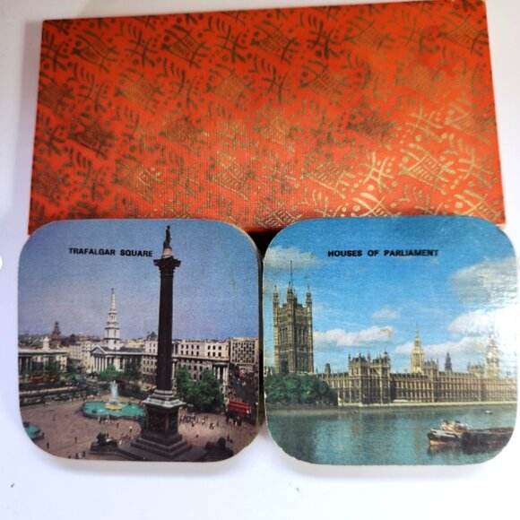 London England Coasters Set of Six with Patterned Box Buckingham Palace London B - Picture 4 of 6